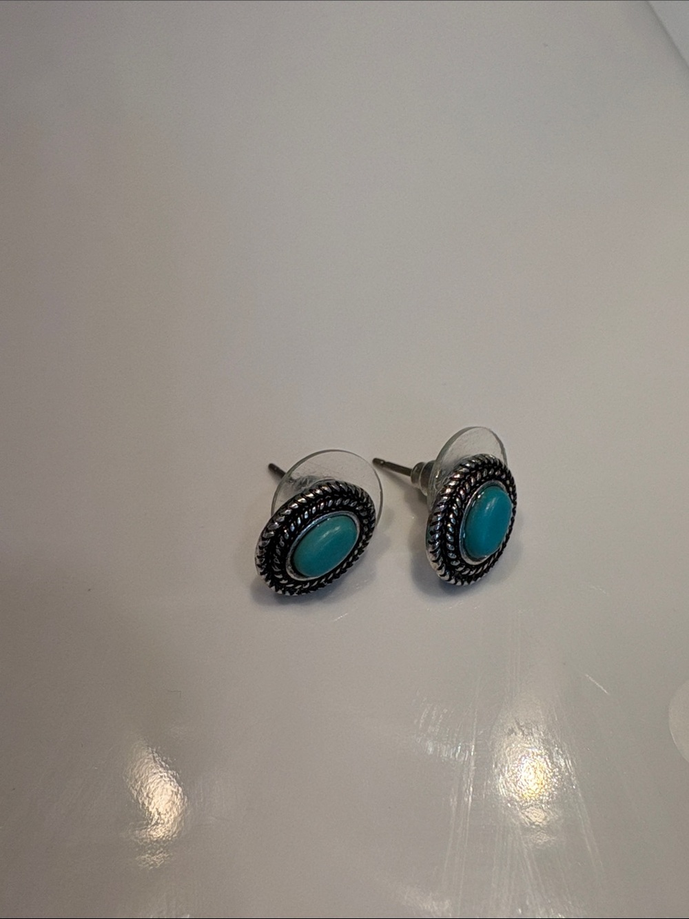 Turquoise Oval Stone Sterling-Style Stud Earrings